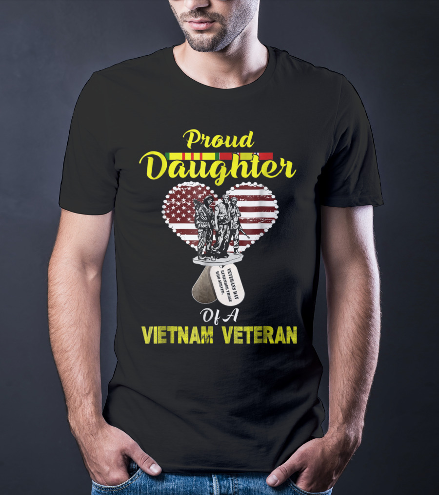 Proud Daughter Of A Vietnam Veteran American Flag Heart Memorial T-Shirt
