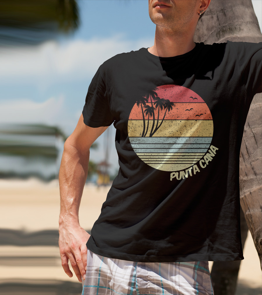 Punta Cana Retro Sunset Palm Trees Beach Vacation Dominican Republic T-Shirt