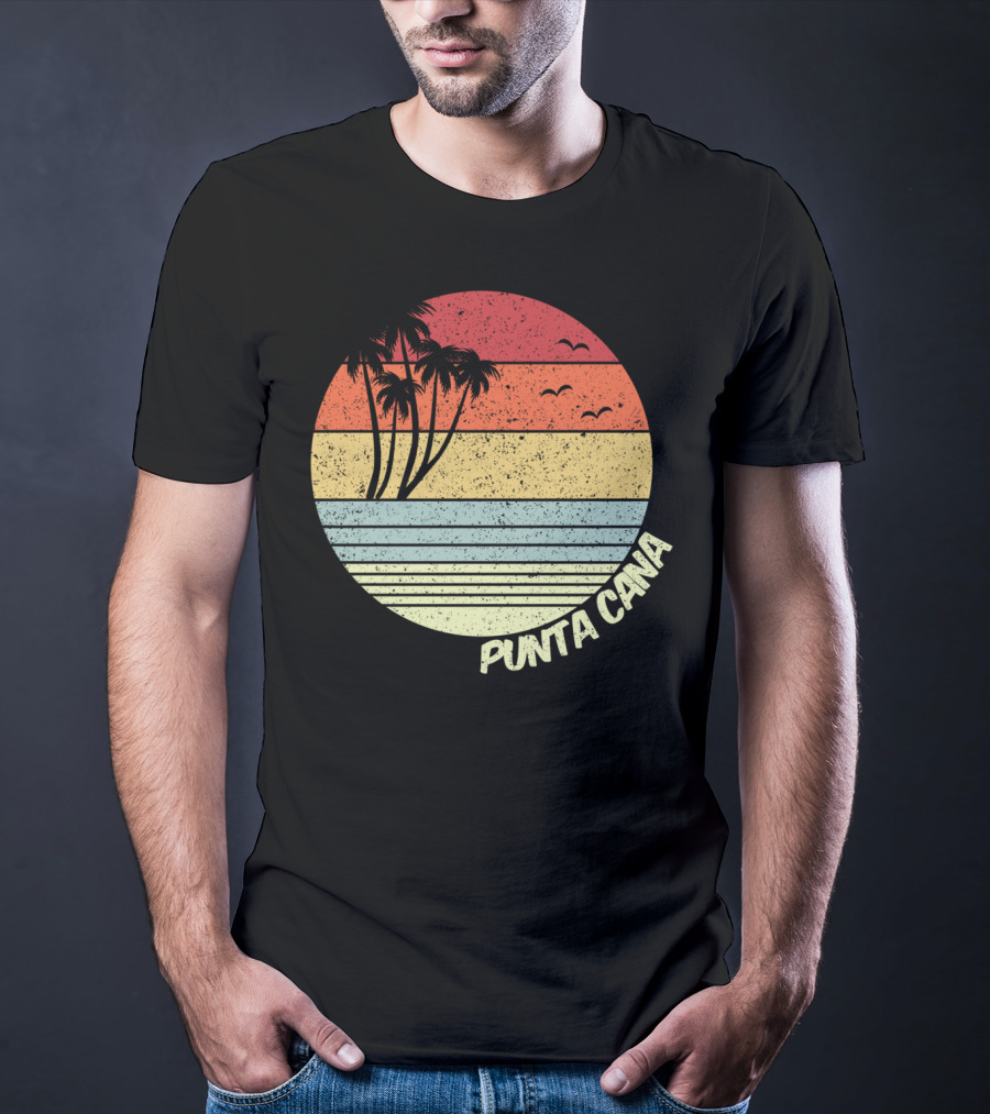 Punta Cana Retro Sunset Palm Trees Beach Vacation Dominican Republic T-Shirt