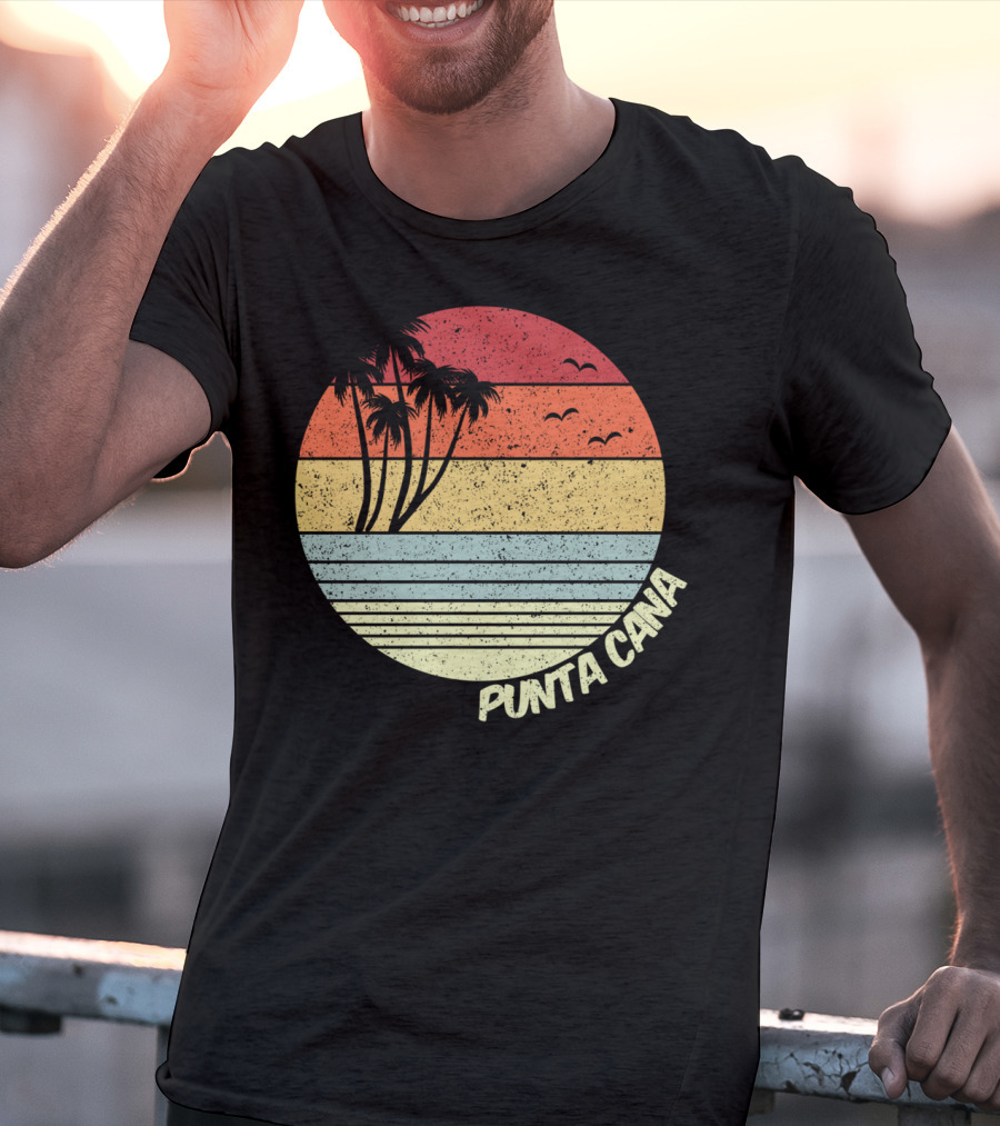 Punta Cana Retro Sunset Palm Trees Beach Vacation Dominican Republic T-Shirt