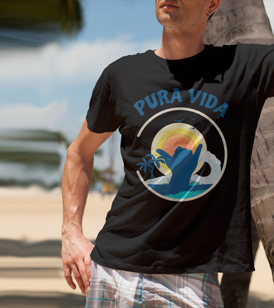 Pura Vida Costa Rica Surfing Vacation Sunset Beach Scene T-Shirt