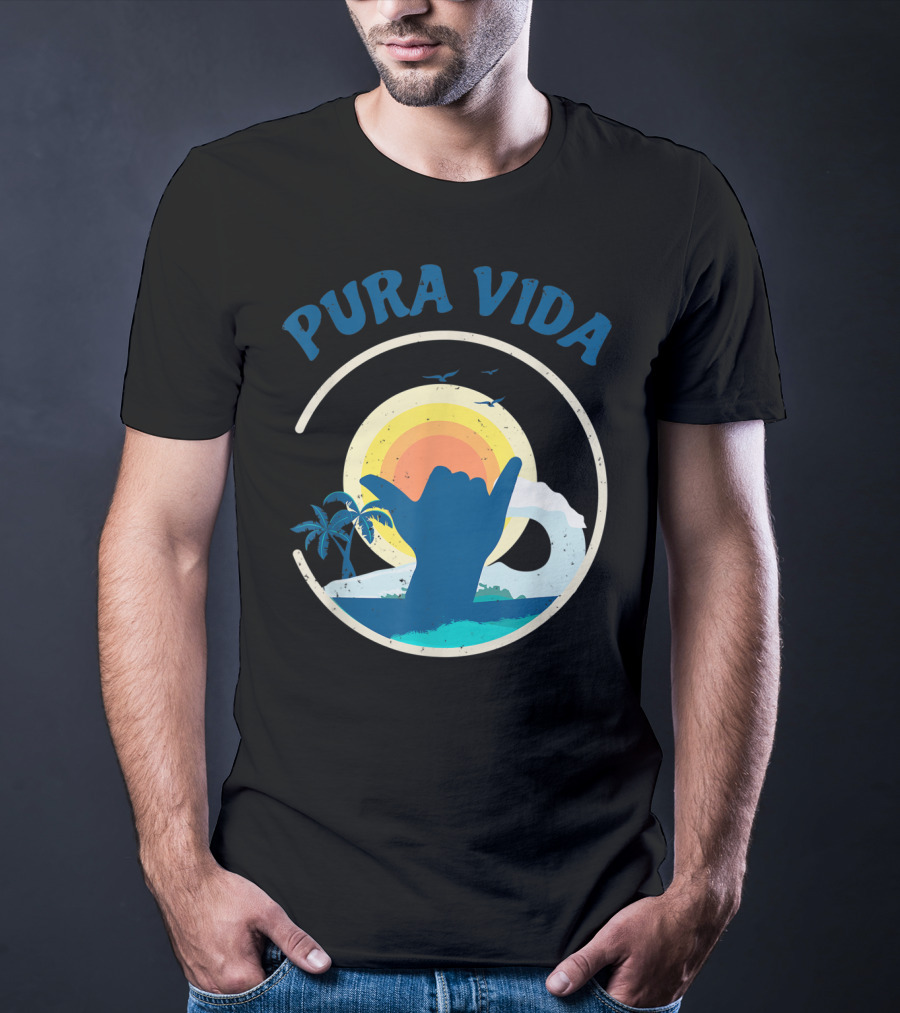 Pura Vida Costa Rica Surfing Vacation Sunset Beach Scene T-Shirt
