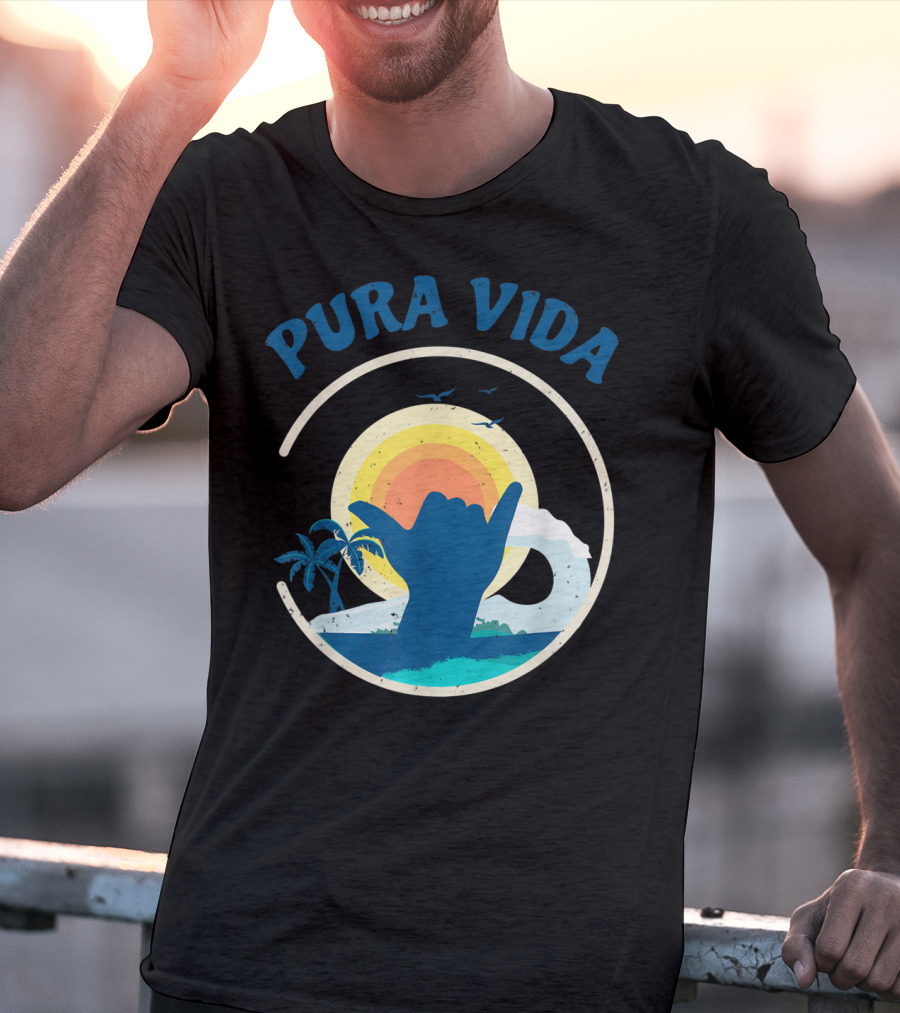 Pura Vida Costa Rica Surfing Vacation Sunset Beach Scene T-Shirt