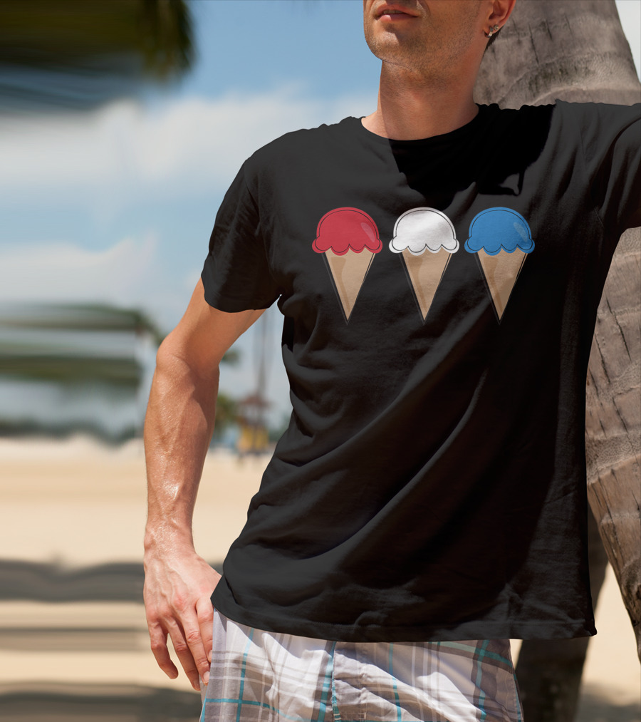 Red White Blue Ice Cream Cones Summer Fun T-Shirt