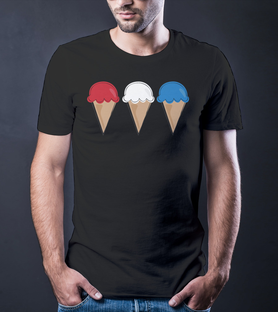 Red White Blue Ice Cream Cones Summer Fun T-Shirt