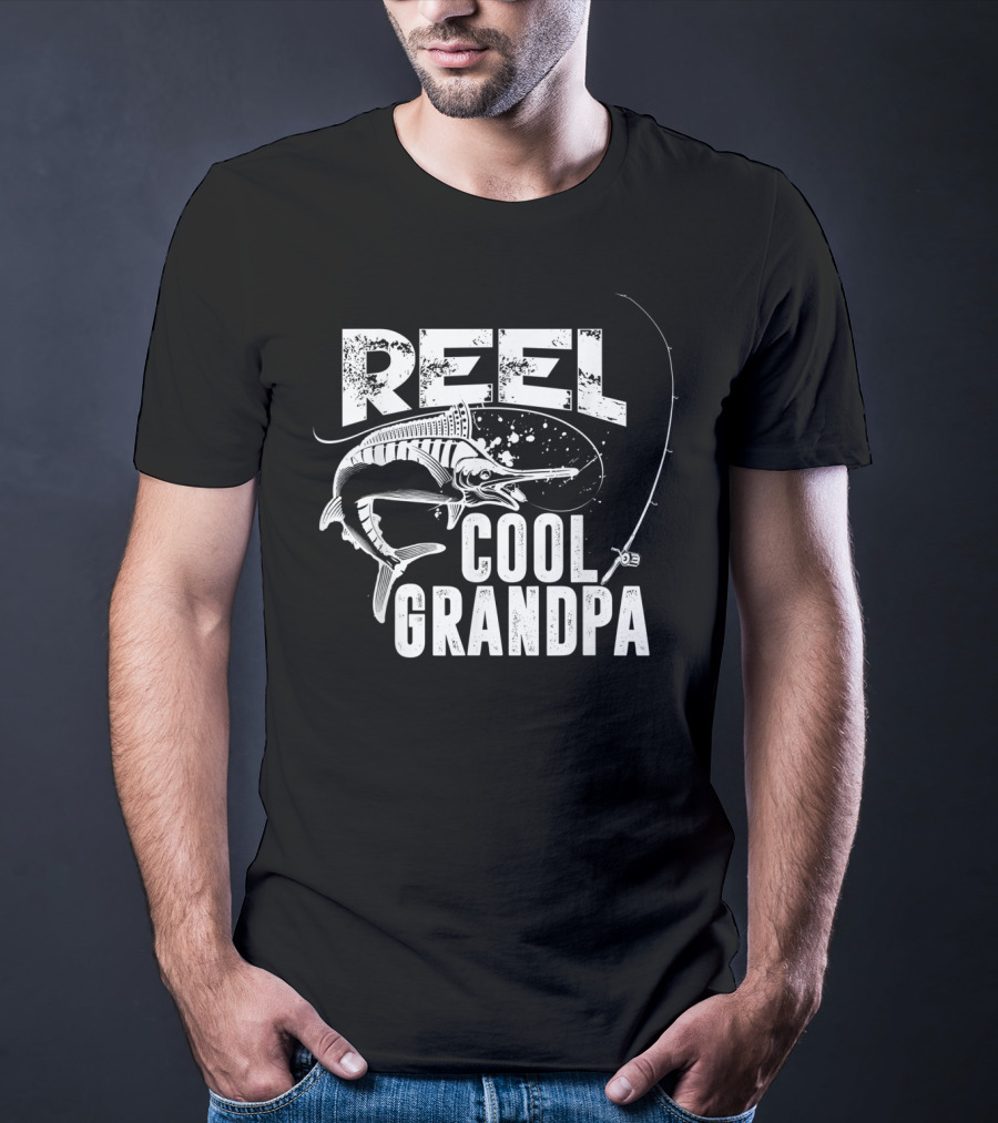 Reel Cool Grandpa Fishing Grandpa Love Marlin Pole T-Shirt