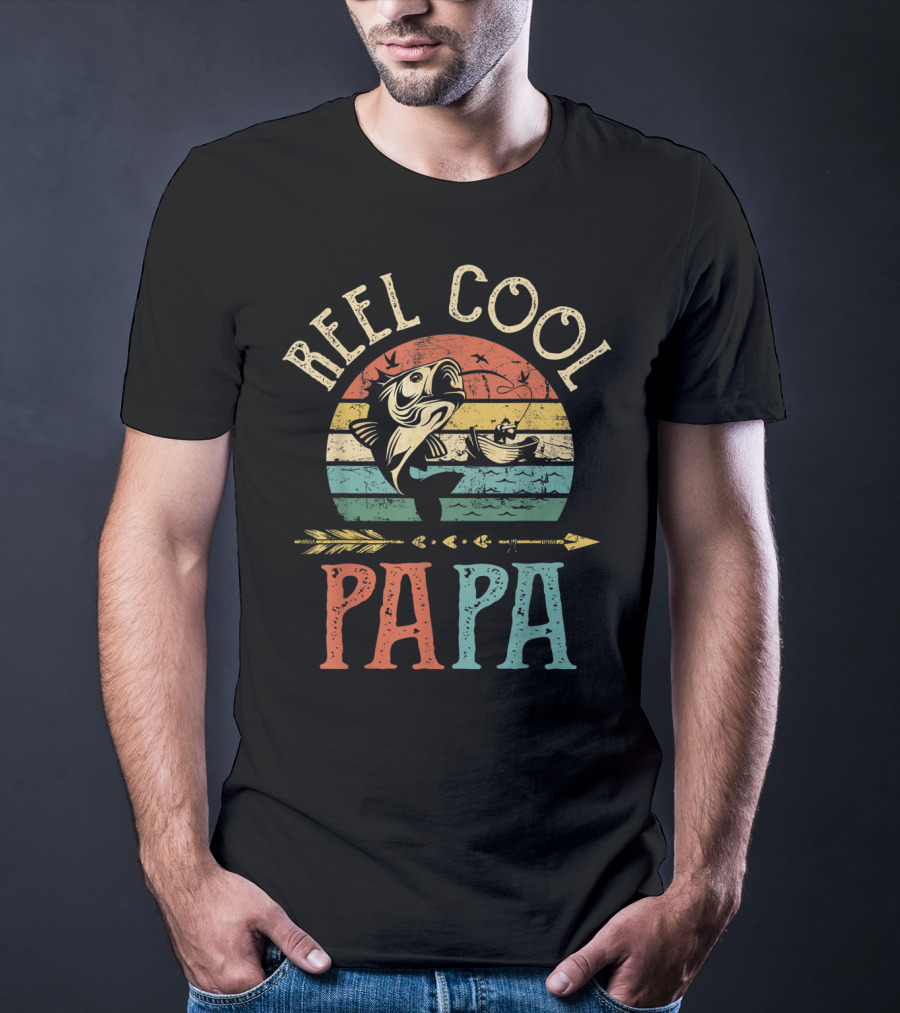 Reel Cool Papa Vintage Fisherman Retro Striped T-Shirt