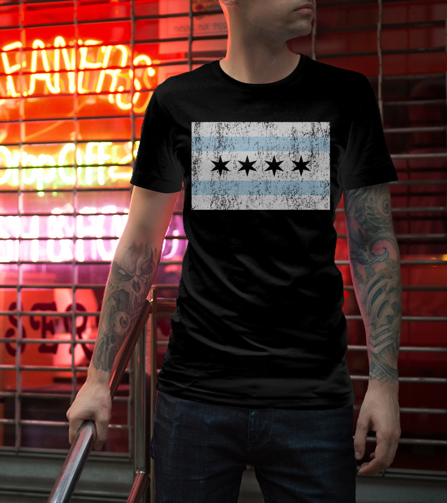 Distressed Vintage Chicago Flag With Grunge Texture T-Shirt