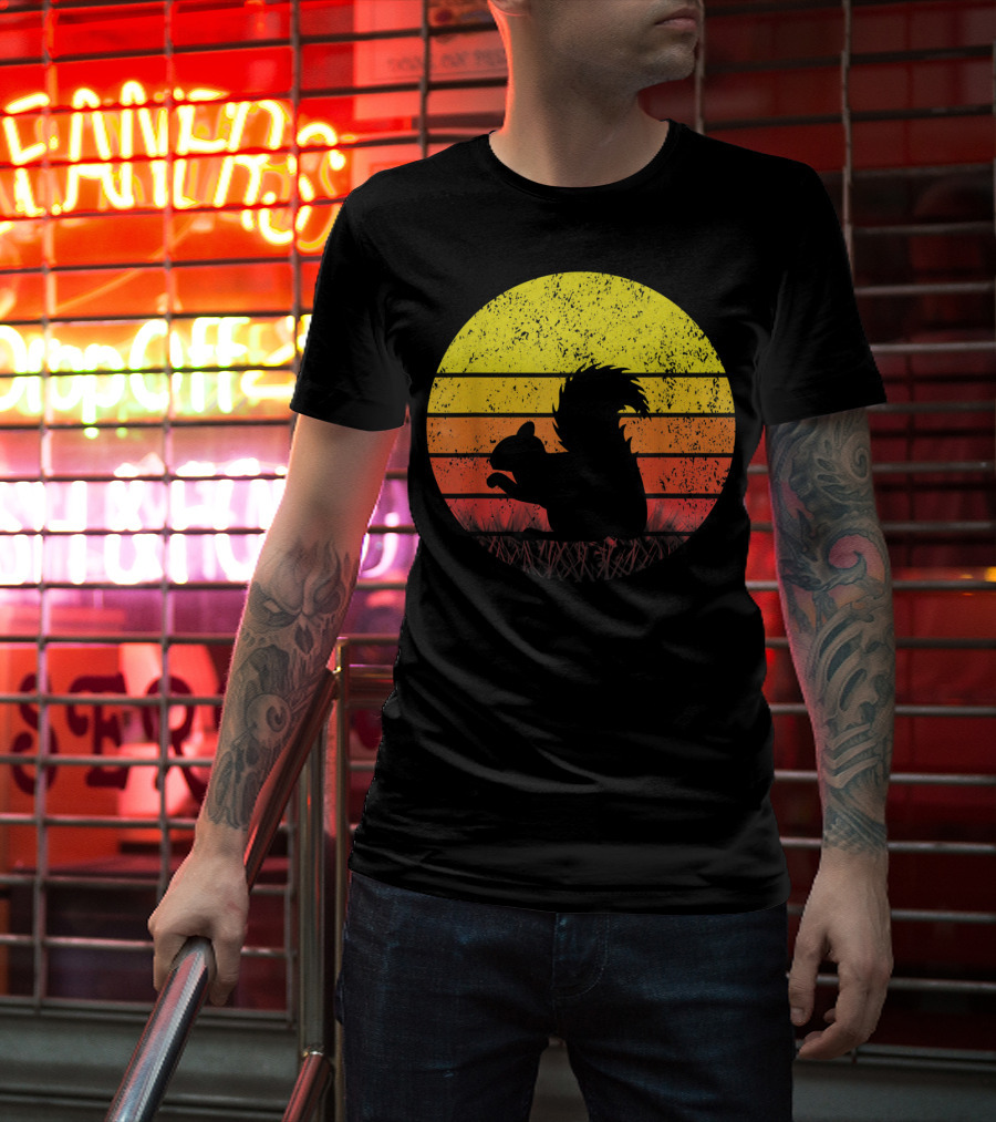 Retro Sunset Squirrel Silhouette Vintage Safa T-Shirt