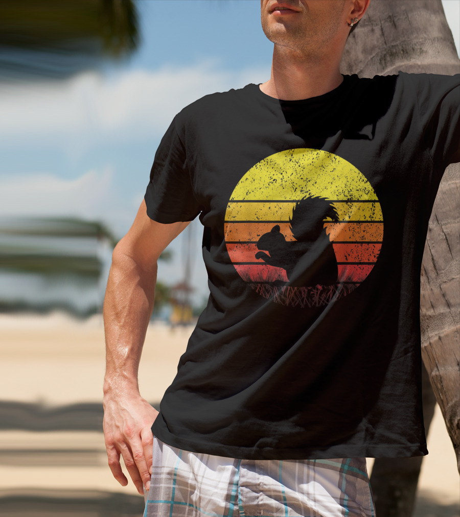 Retro Sunset Squirrel Silhouette Vintage Safa T-Shirt