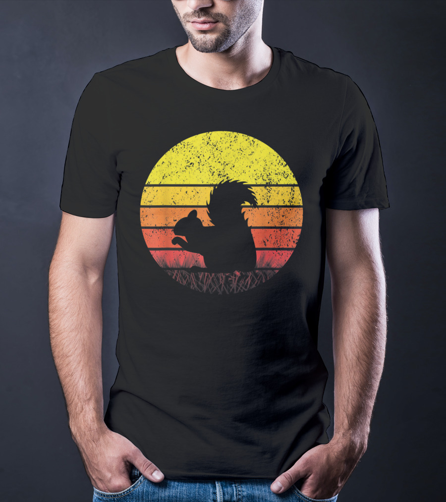 Retro Sunset Squirrel Silhouette Vintage Safa T-Shirt