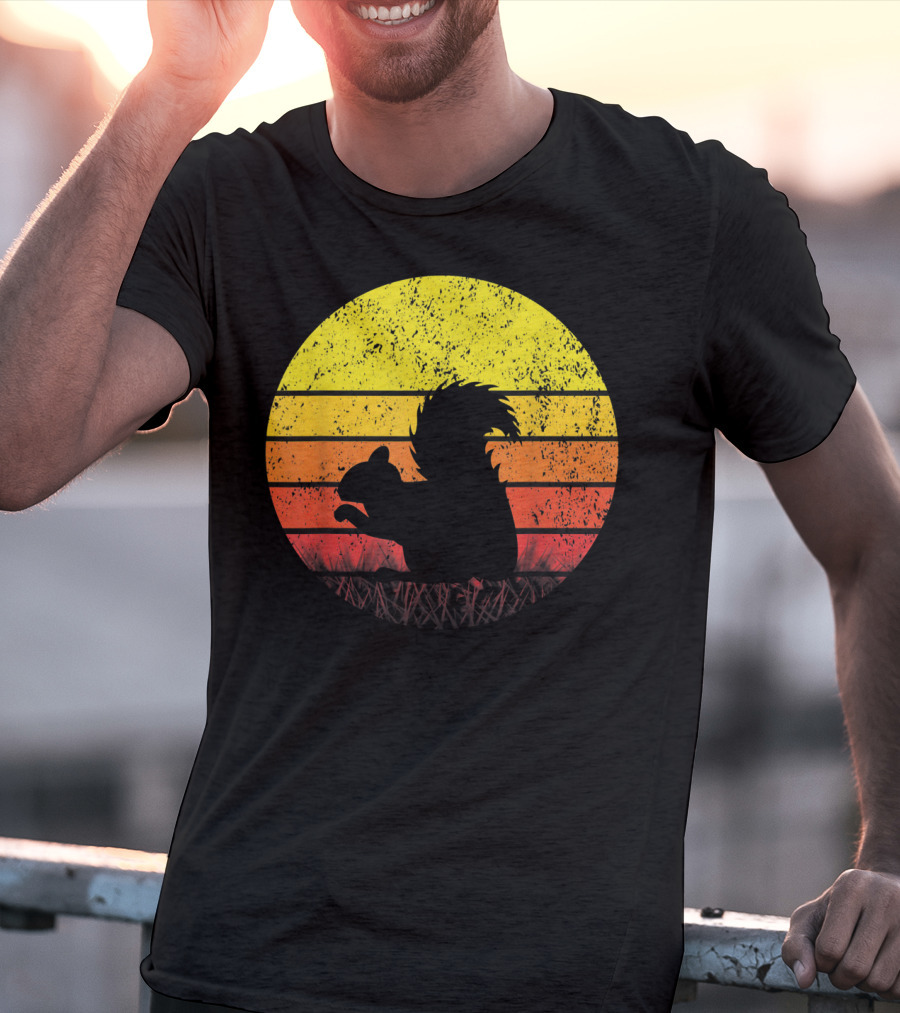 Retro Sunset Squirrel Silhouette Vintage Safa T-Shirt