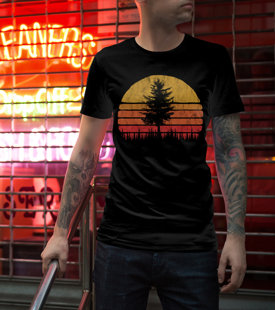 Retro Sun Minimalist Pine Tree Scenic T-Shirt