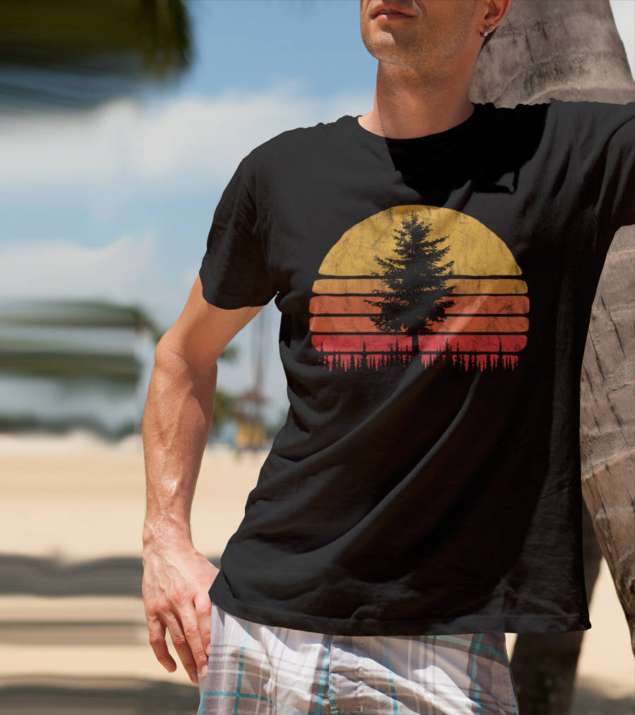 Retro Sun Minimalist Pine Tree Scenic T-Shirt