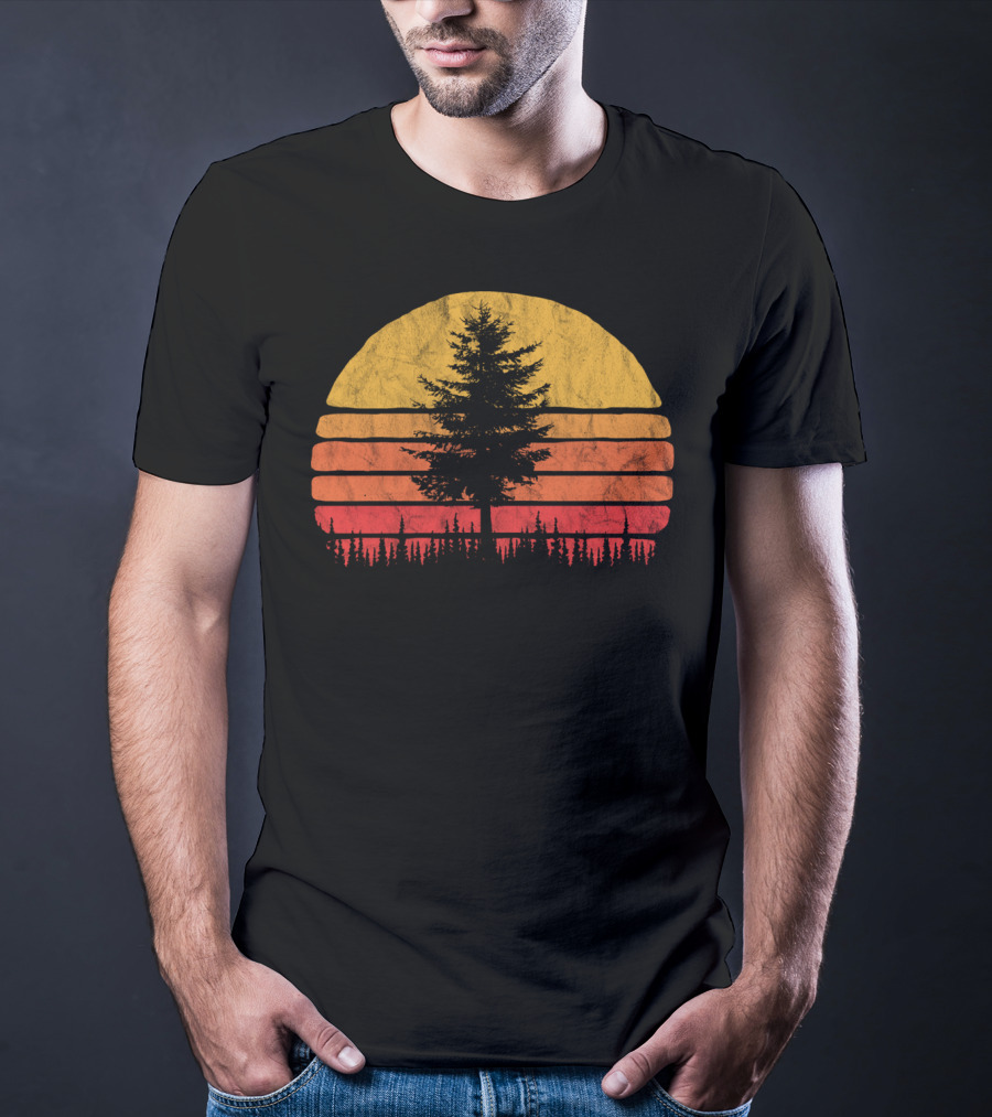 Retro Sun Minimalist Pine Tree Scenic T-Shirt