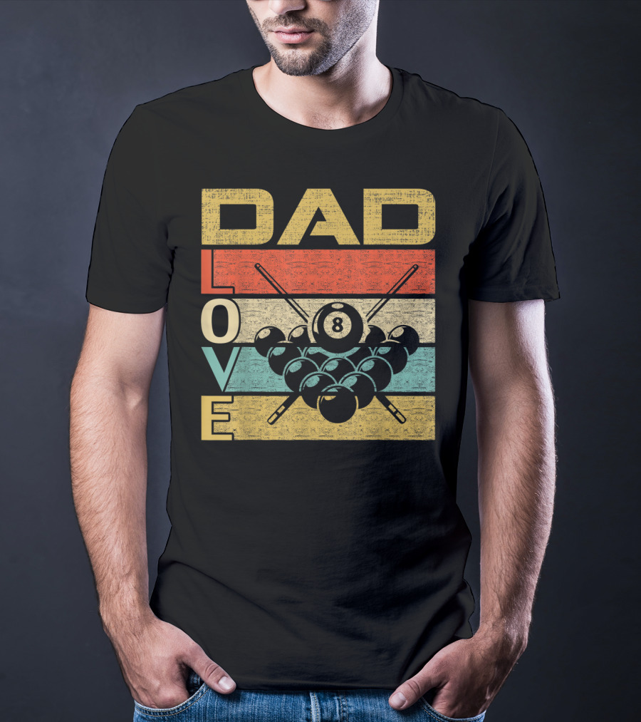 Dad Love Billiards 8 Ball Retro Vintage Father's T-Shirt