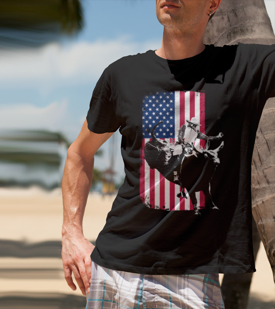 Rodeo Bull Rider American Flag Cowboy Patriot T-Shirt