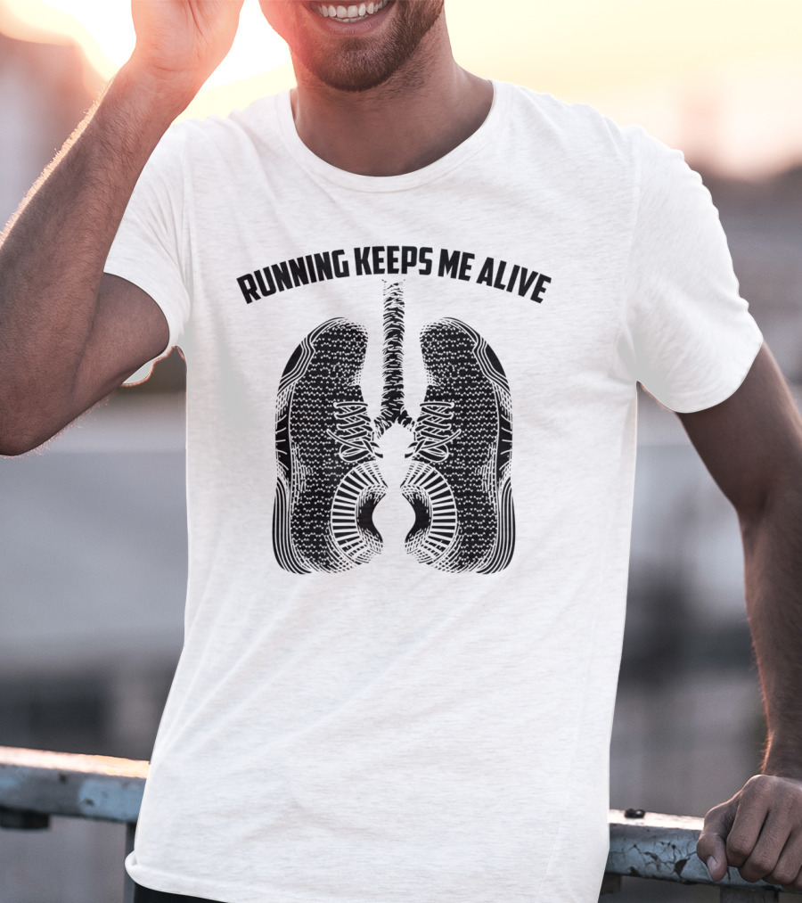 Running Keeps Me Alive Lung Shaped Shoe Print T-Shirt