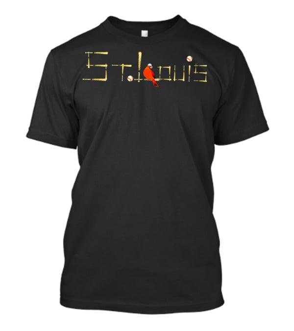 Saint Louis Baseball Bat Font With Cardinal And Baseballs T-Shirt