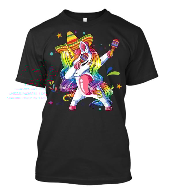 Sombrero Wearing Dabbing Unicorn With Maracas For Cinco De Mayo T-Shirt