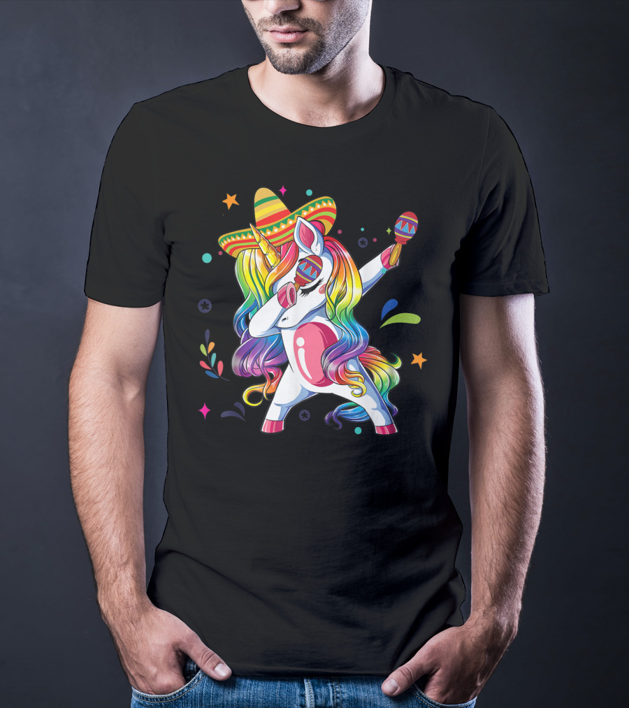 Sombrero Wearing Dabbing Unicorn With Maracas For Cinco De Mayo T-Shirt