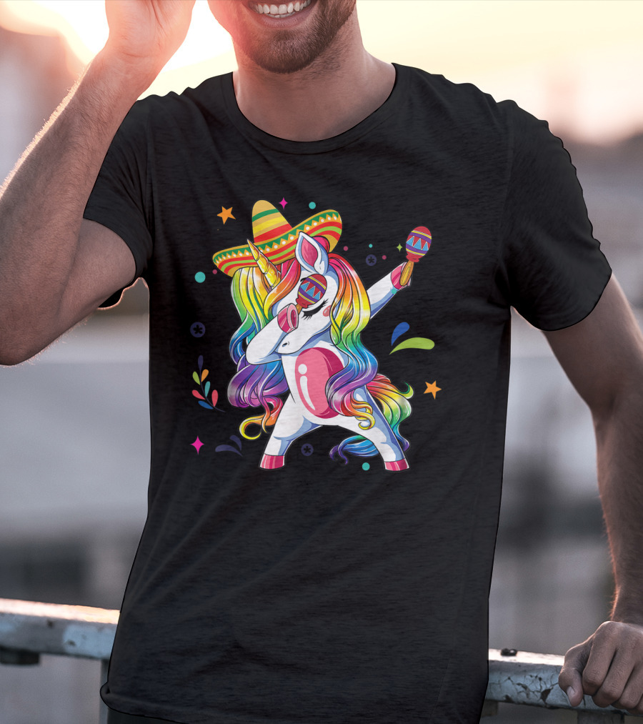 Sombrero Wearing Dabbing Unicorn With Maracas For Cinco De Mayo T-Shirt