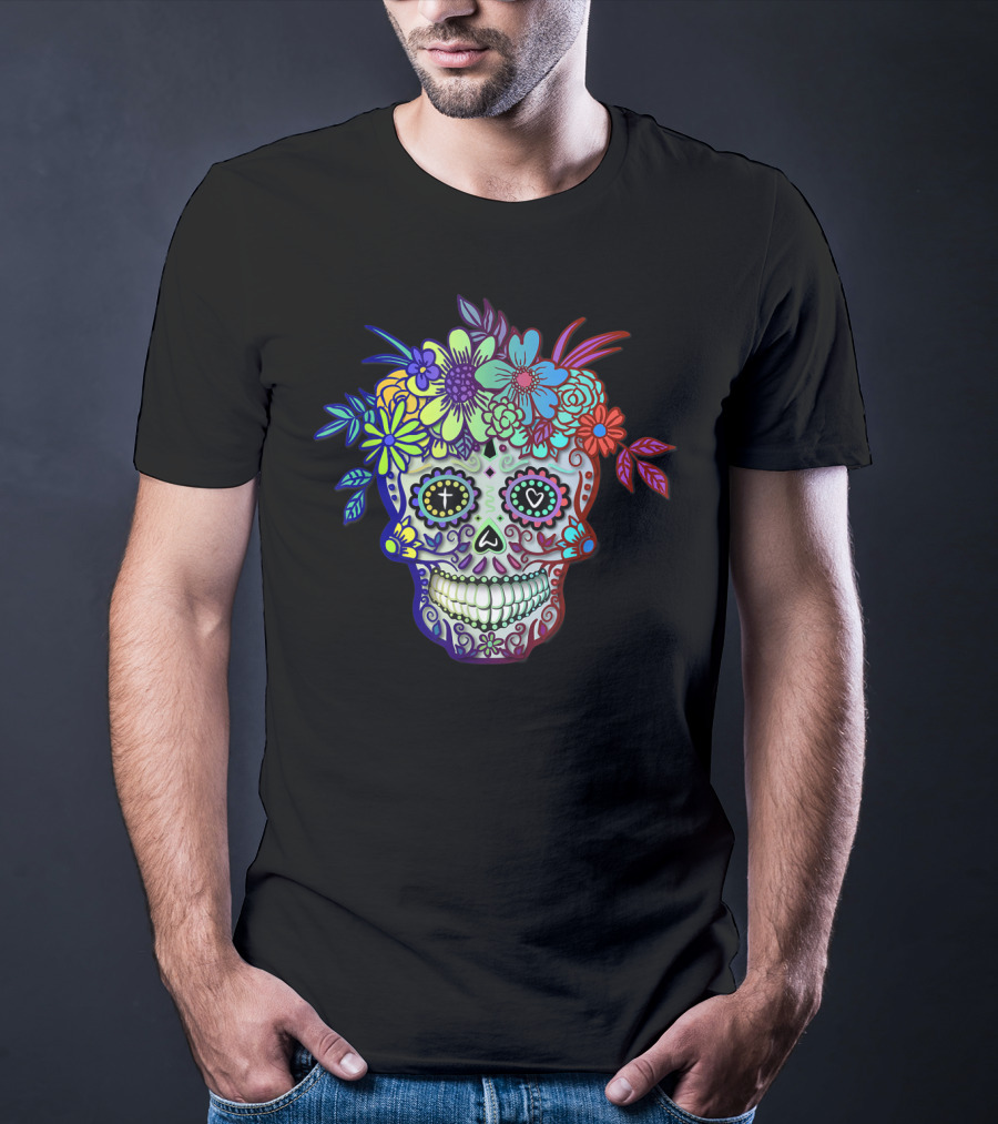 Sugar Skull Dia De Los Muertos Colorful Floral Day Of The Dead T-Shirt