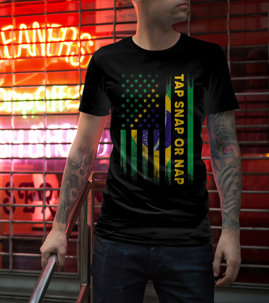 Tap Snap Or Nap Jiu Jitsu BJJ Brazil US Flag T-Shirt