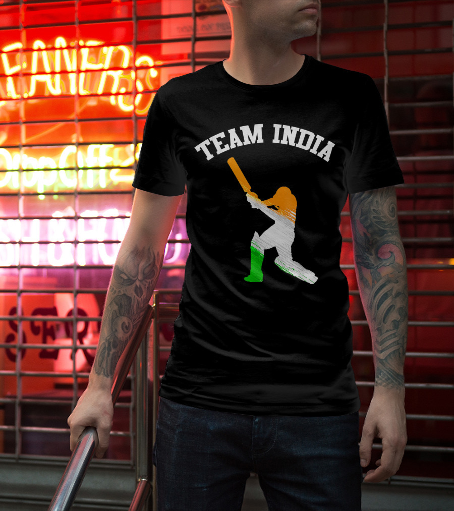 Team India Cricket Batting Silhouette Tricolor Fan Jersey T-Shirt