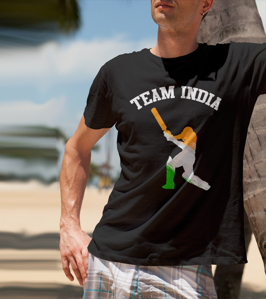 Team India Cricket Batting Silhouette Tricolor Fan Jersey T-Shirt