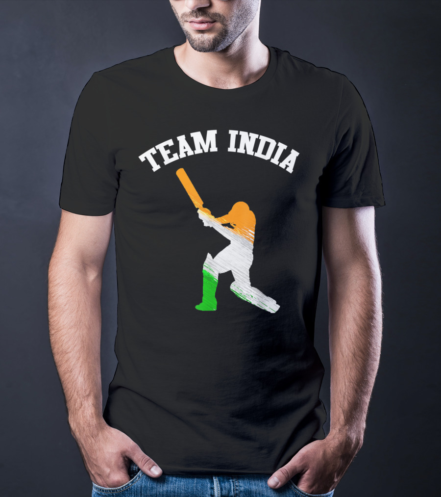 Team India Cricket Batting Silhouette Tricolor Fan Jersey T-Shirt