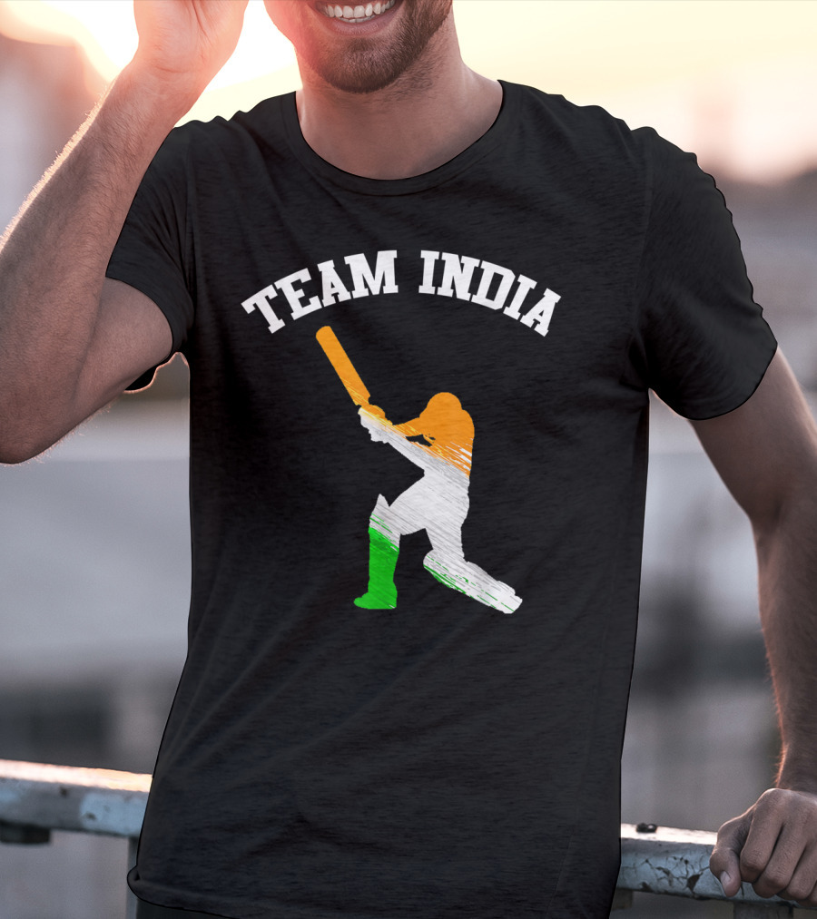 Team India Cricket Batting Silhouette Tricolor Fan Jersey T-Shirt