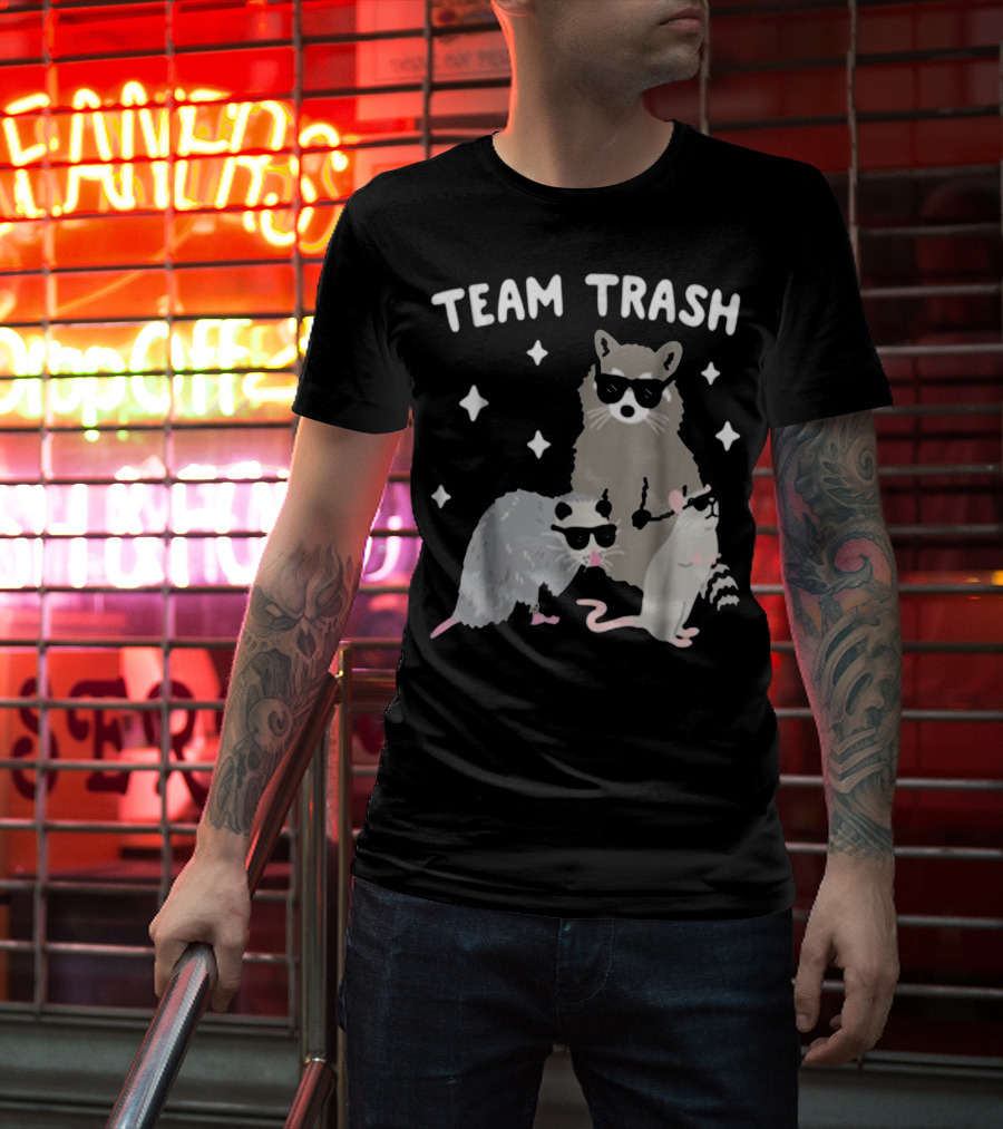 TEAM TRASH OPOSSUM RACCOON RAT WITH SUNGLASSES AND STARS T-Shirt