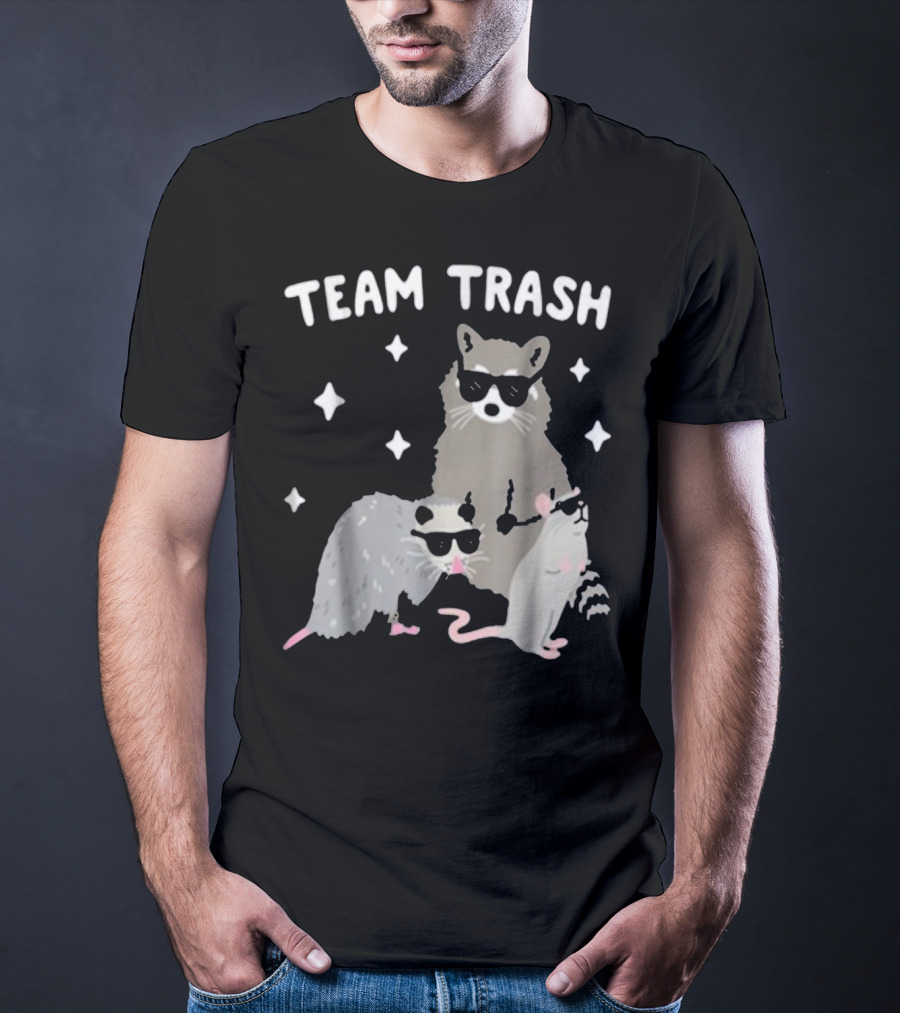 TEAM TRASH OPOSSUM RACCOON RAT WITH SUNGLASSES AND STARS T-Shirt