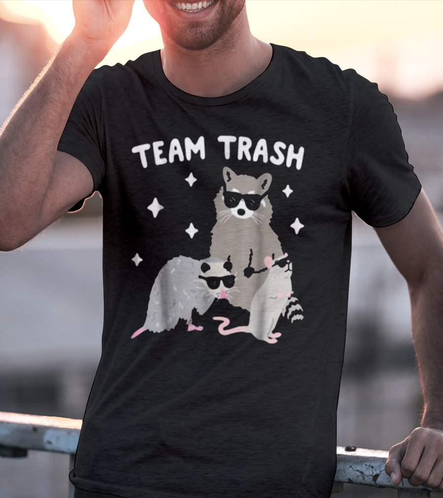TEAM TRASH OPOSSUM RACCOON RAT WITH SUNGLASSES AND STARS T-Shirt