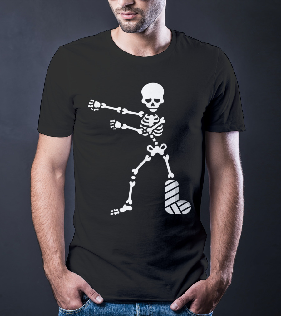 The Floss Dance Skeleton With Broken Leg Plaster Cast T-Shirt