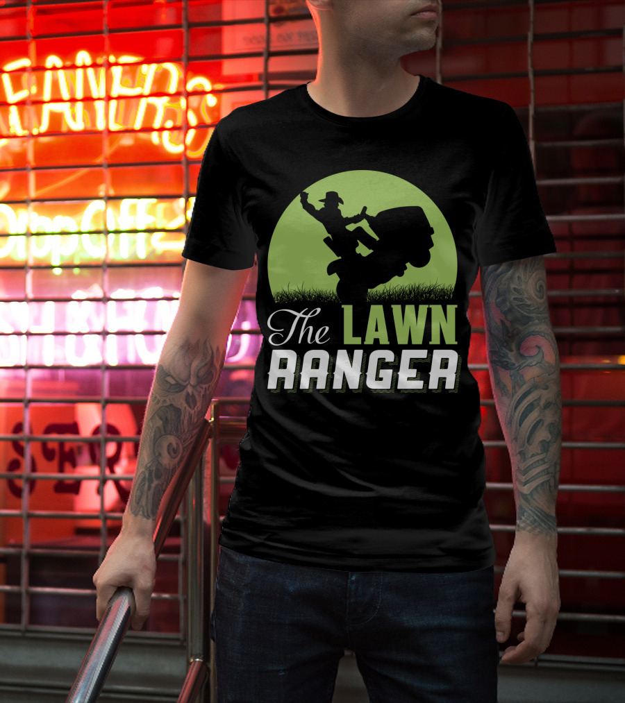 The Lawn Ranger Funny Mowing Cowboy On Ride-On Lawnmower T-Shirt