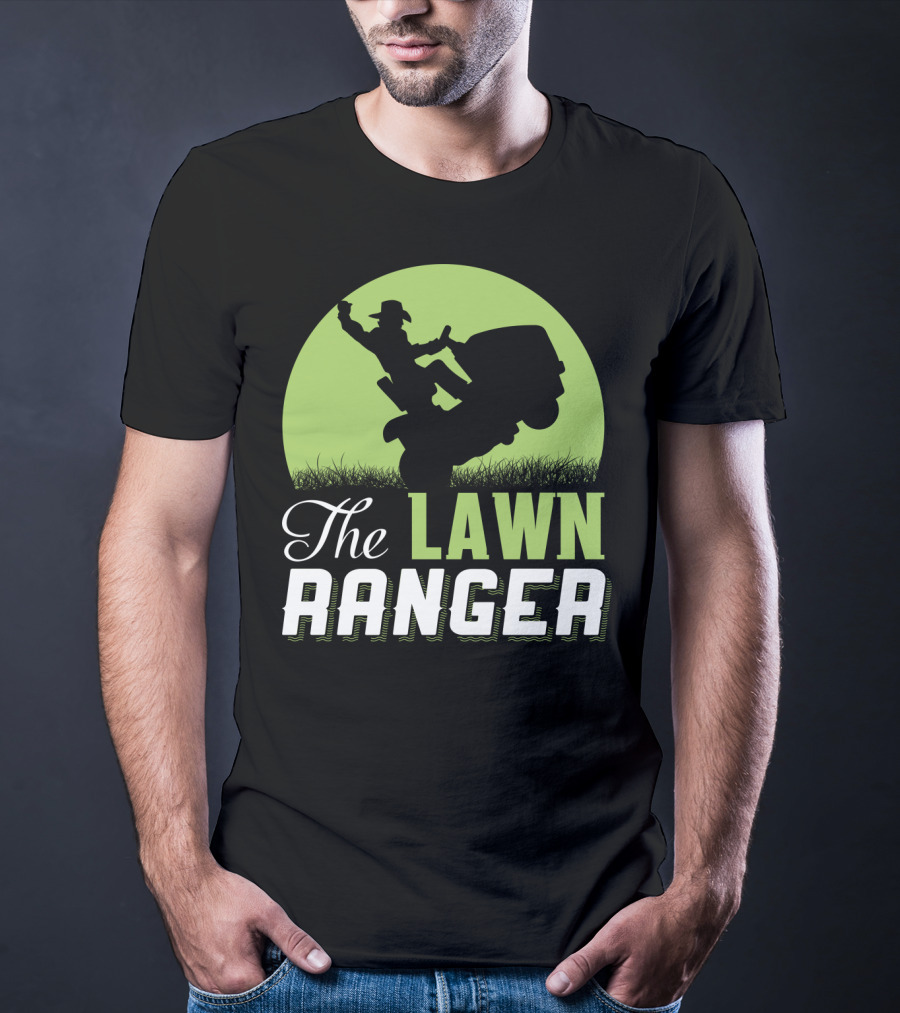 The Lawn Ranger Funny Mowing Cowboy On Ride-On Lawnmower T-Shirt