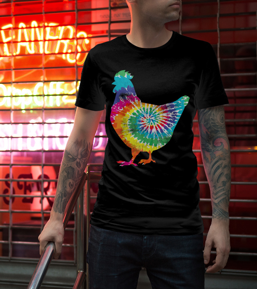 Tie Dye Chicken Hippy Farmer Hobby Farm Rainbow Burst T-Shirt