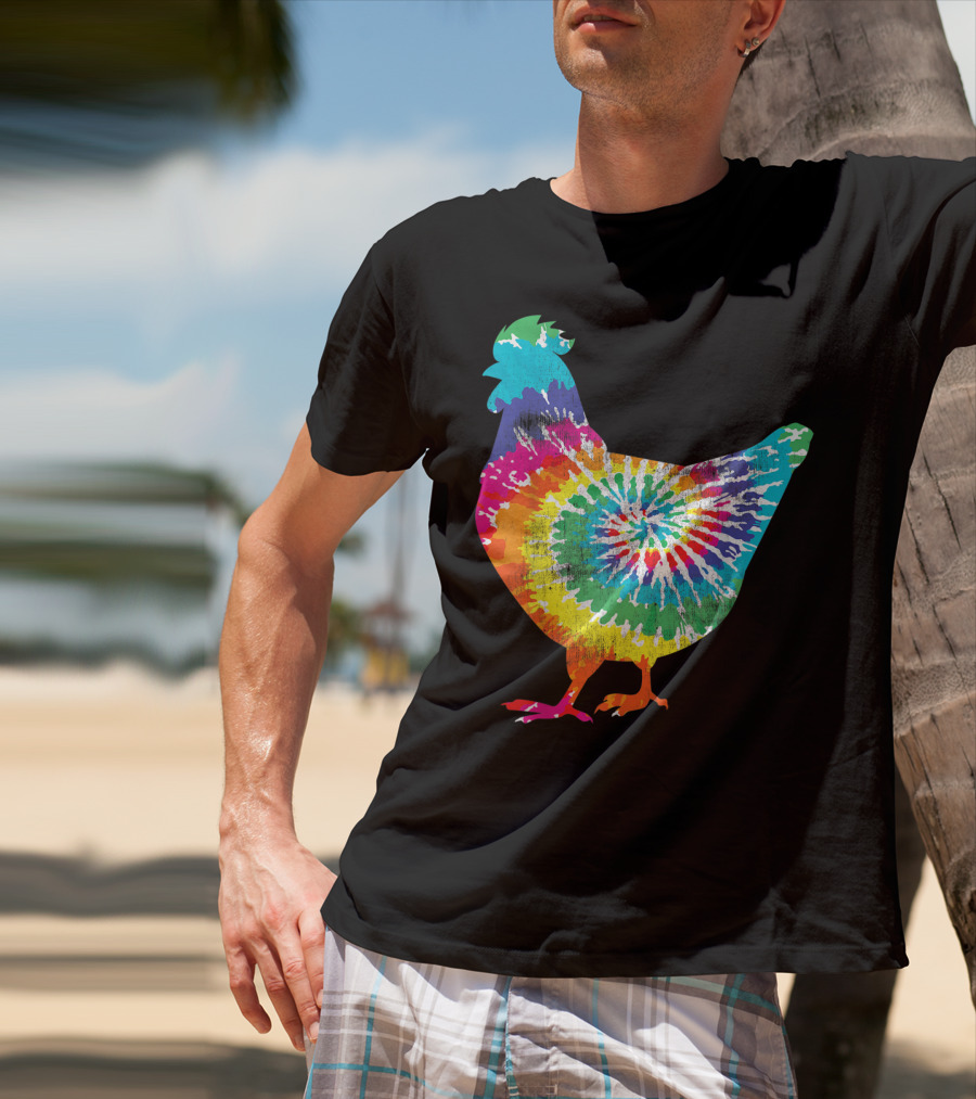 Tie Dye Chicken Hippy Farmer Hobby Farm Rainbow Burst T-Shirt
