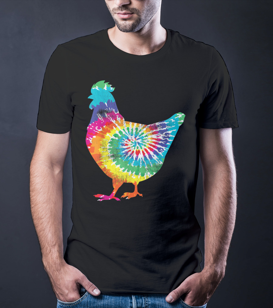 Tie Dye Chicken Hippy Farmer Hobby Farm Rainbow Burst T-Shirt