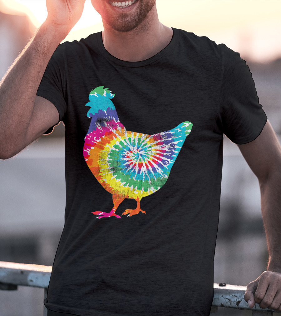 Tie Dye Chicken Hippy Farmer Hobby Farm Rainbow Burst T-Shirt