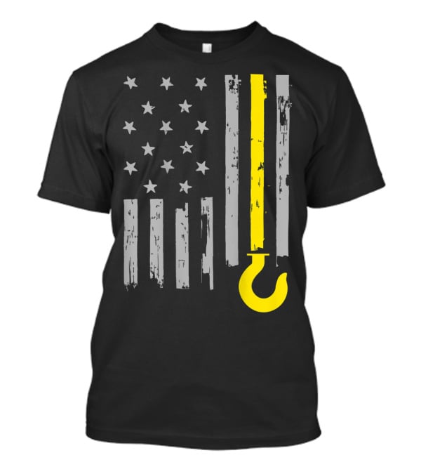 Tow Truck Driver American Flag Yellow Line Hook T-Shirt