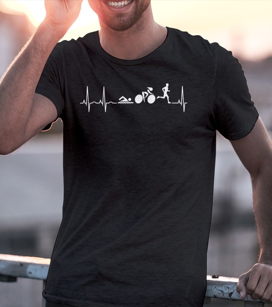 Triathlon Heartbeat Featuring Swim Bike Run Icons T-Shirt