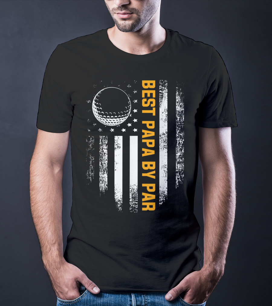 Best Papa By Par Golf Ball American Flag Vintage Father's Day T-Shirt