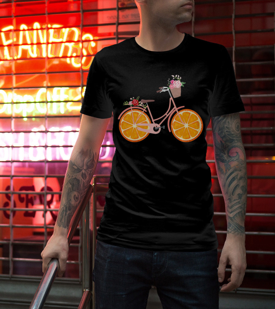 Vintage Bike Bicycle With Flower Basket And Orange Fruit Wheels T-Shirt