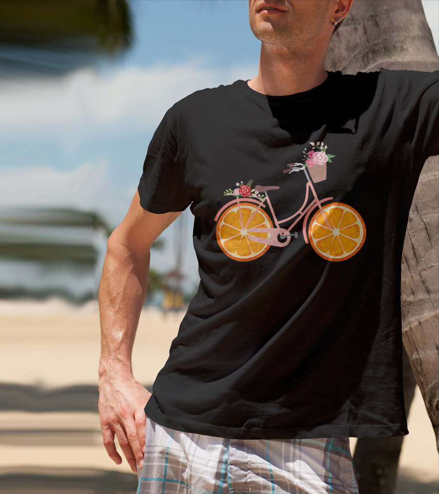 Vintage Bike Bicycle With Flower Basket And Orange Fruit Wheels T-Shirt