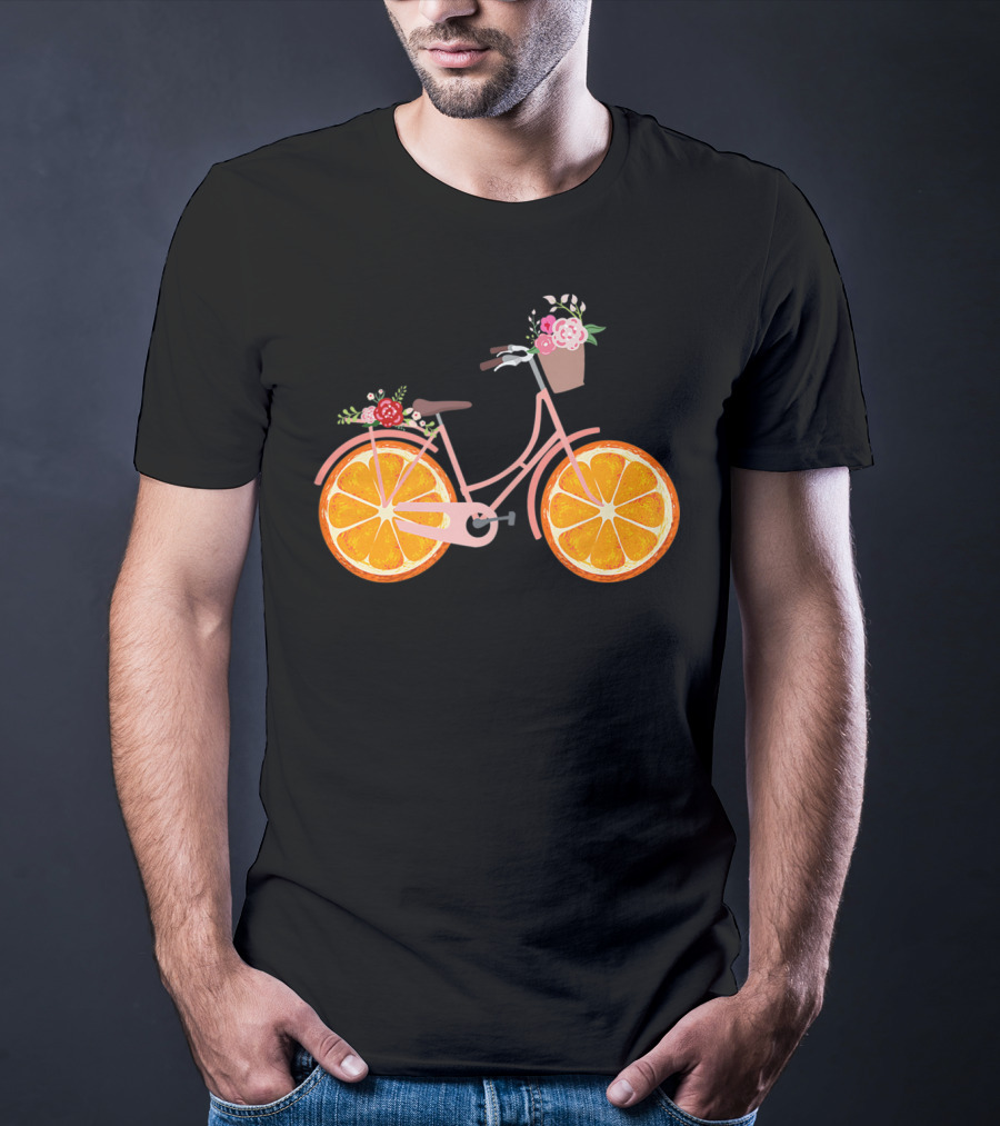 Vintage Bike Bicycle With Flower Basket And Orange Fruit Wheels T-Shirt