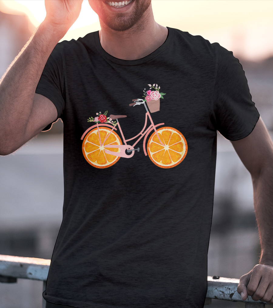 Vintage Bike Bicycle With Flower Basket And Orange Fruit Wheels T-Shirt