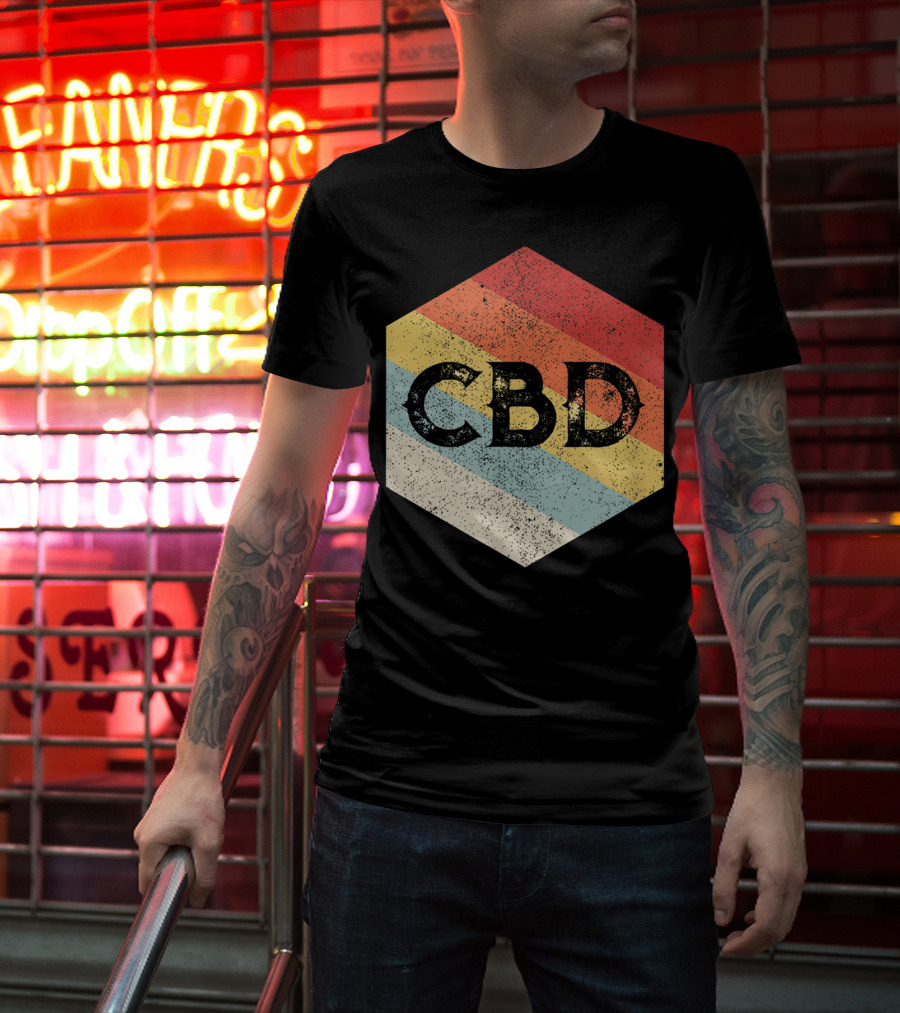 Vintage CBD Retro Hexagon Distressed Stripes T-Shirt